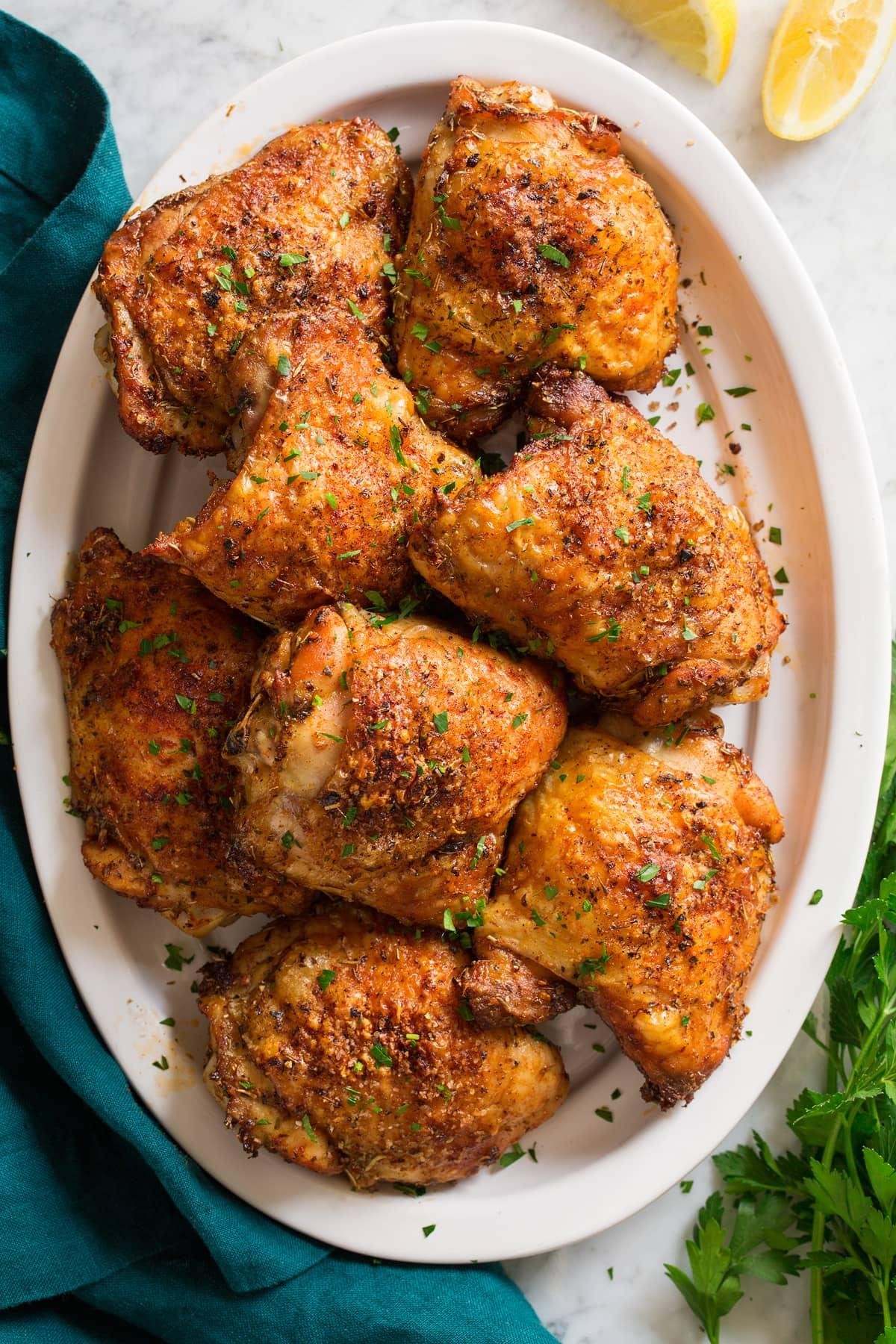 Crispy Oven-Roasted Chicken Thighs with Lemon and Herbs