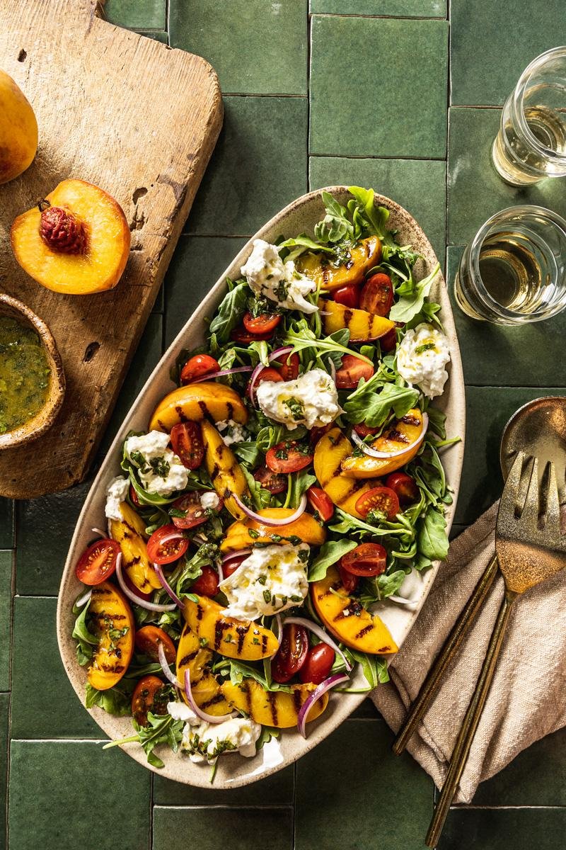 Grilled Peach and Burrata Salad with Balsamic Glaze